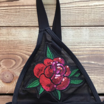 Fashion Black Chest Big Rose Embroidery..