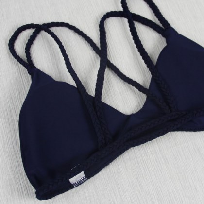 Sexy Two Braid Straps Pure Navy Blue Bottom Side..
