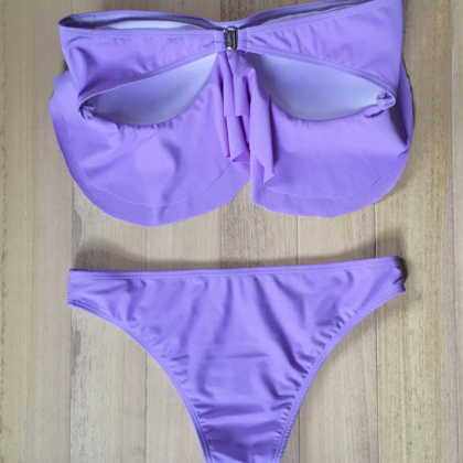 Sexy Pure Purple Lotus Strapless Two Piece Bikini..