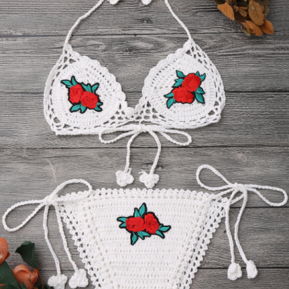 Sexy White Knit Weave Four Knot Three Rose..
