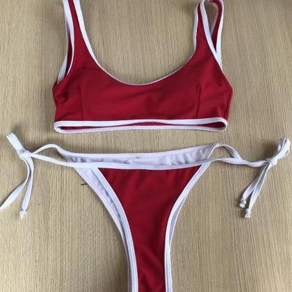 Holiday Summer Bikini Red Edge White Vest Type..