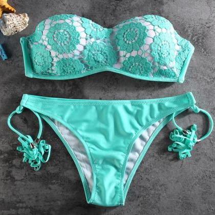 Sexy Green Strapless With White Lace Two Piece..