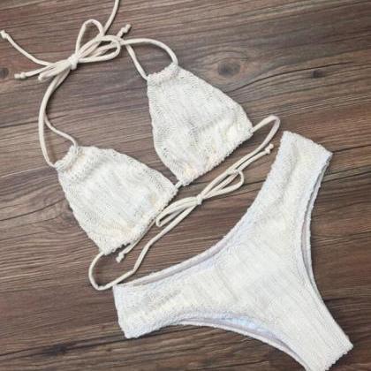 Sexy Pure White Weave Knit Two Straps Halter Back..