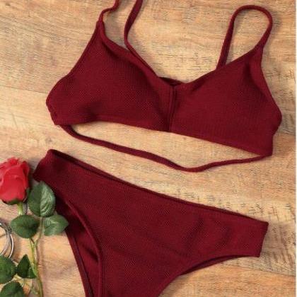Pure Wine Red Color Back Straps Cross Two Piece..