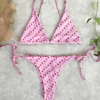 Sexy Pink Dots Print Three-point Swimsuit Bottom..