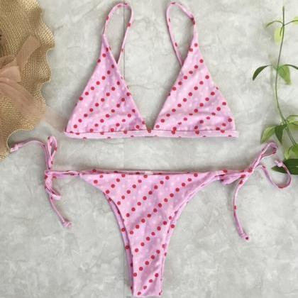 Sexy Pink Dots Print Three-point Swimsuit Bottom..