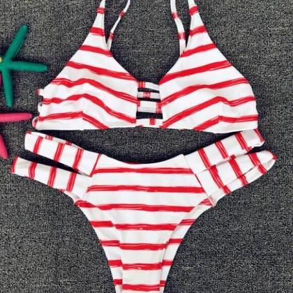 Red White Stripe Chest Hollow Bottom Side Open Two..