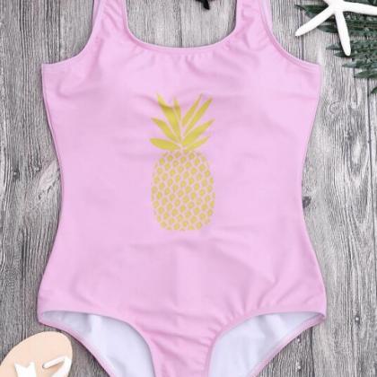 Sexy Pink Backless Yellow Pineapple Print One..