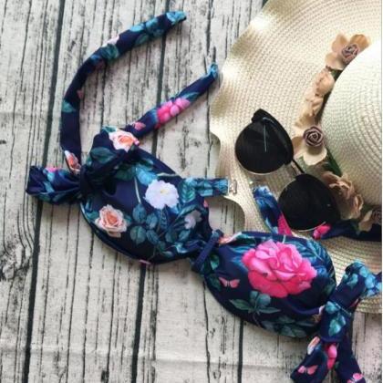 Sexy Colorful Floral Print Strapless Shoulder Knot..