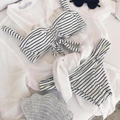 Two-piece Black And White Striped Bikini