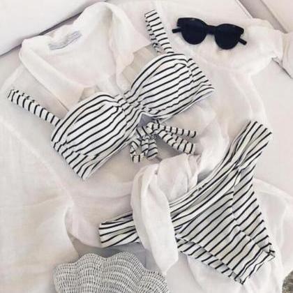 Two-piece Black And White Striped Bikini
