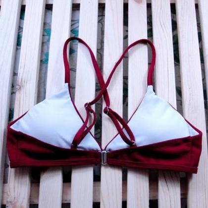 Pure Red Color Back Cross Straps Two Piece Bikini