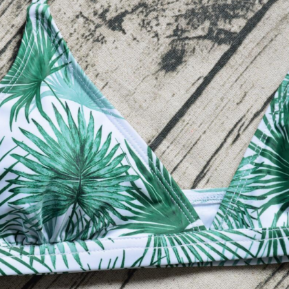 Sexy Seperate Bathing Suits Leaves Prints Splice..