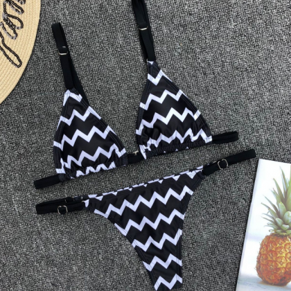 Printed Black And White Splice Sexy Bandage Bikini