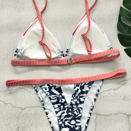 Cute Pink Print Two Pieces Bikinis Swimwear..