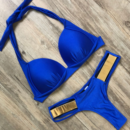 Fashion Blue Golden Bikinis Two Pieces