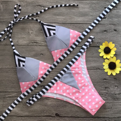 Sexy Polka Dot Striped Bathing Suit For Ladies