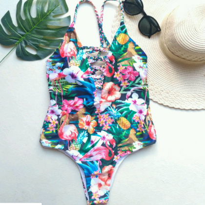 Floral Braided One-piece Swimsuit For Ladies