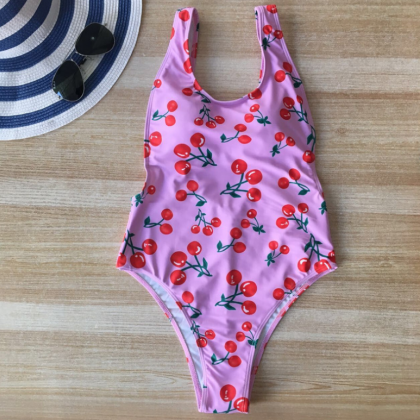 Cherry Print Halter Bikini For Ladies