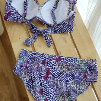 Purple Print Two Piece Bikini Gather Type