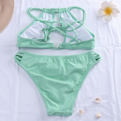 Pure Color Green Chest Holes Two Straps Two Piece..