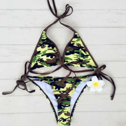 Halter Knot Camouflage Two Piece Bikini