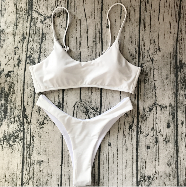 Sexy Pure White Vest Type Simple Two Piece Bikini Swimsuit Bathing Suit