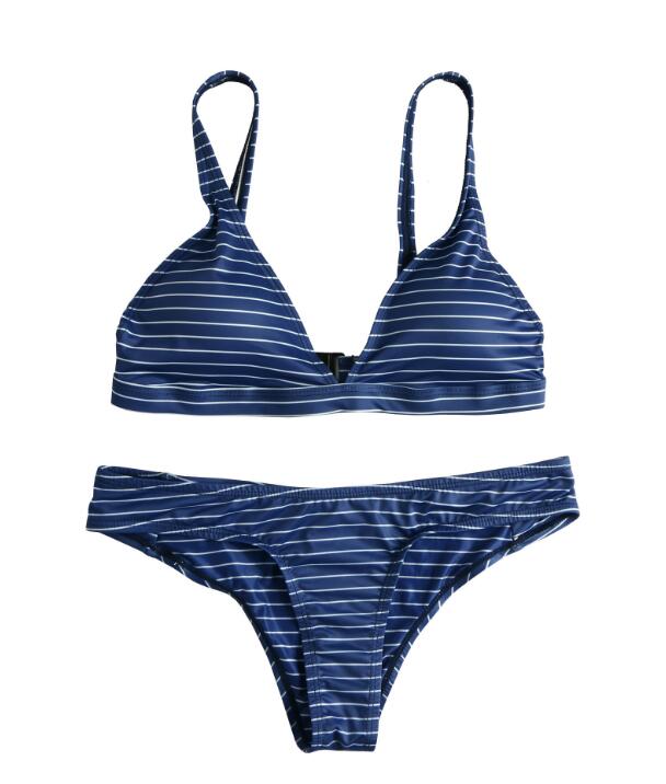 Fashion Navy Blue Stripe Two Piece Bikini