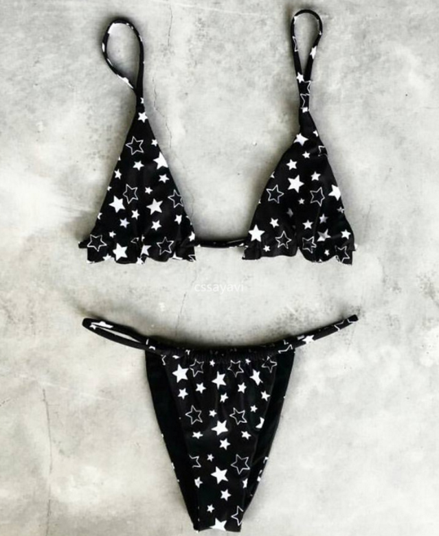 Black Stars Two Piece Bikinis Swimwear Bath Suit