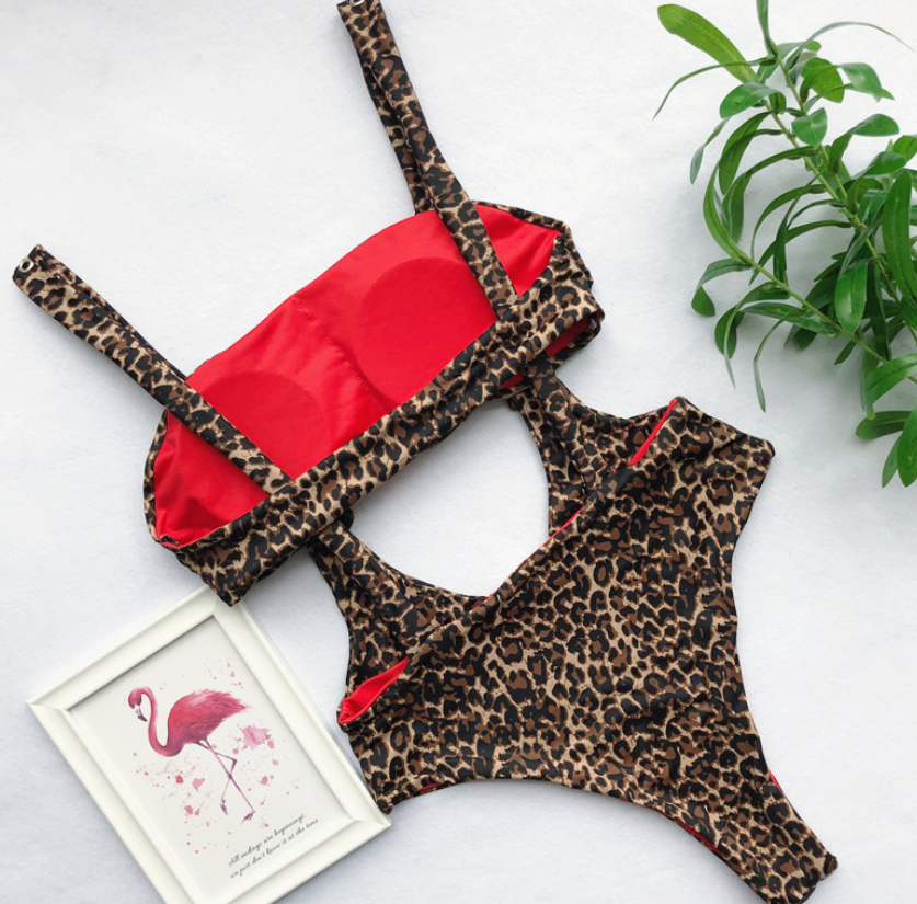 Style Leopard Print Sexy Little Wrap Brooch Swimsuit