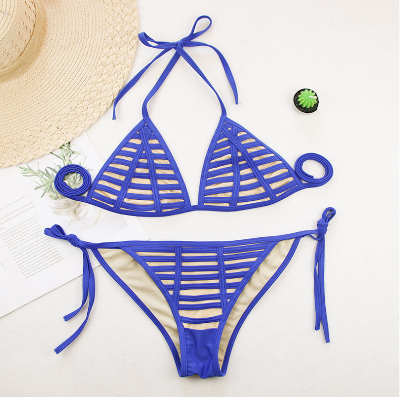 Style Striped Patchwork Swimsuit Lady