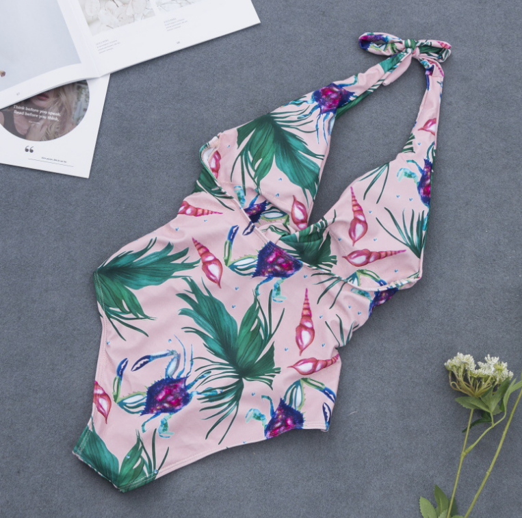 Sexy Digital Print Halter Women's One-piece Bikini