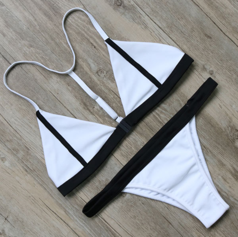 Popular Fashion White And Black Edge Two Piece Bikini Swimsuit