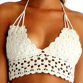 Sexy Women White Knit Hollow Hanging Neck Back..