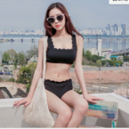 Cute Sexy Black Scalloped Two Piece Vest Bikini