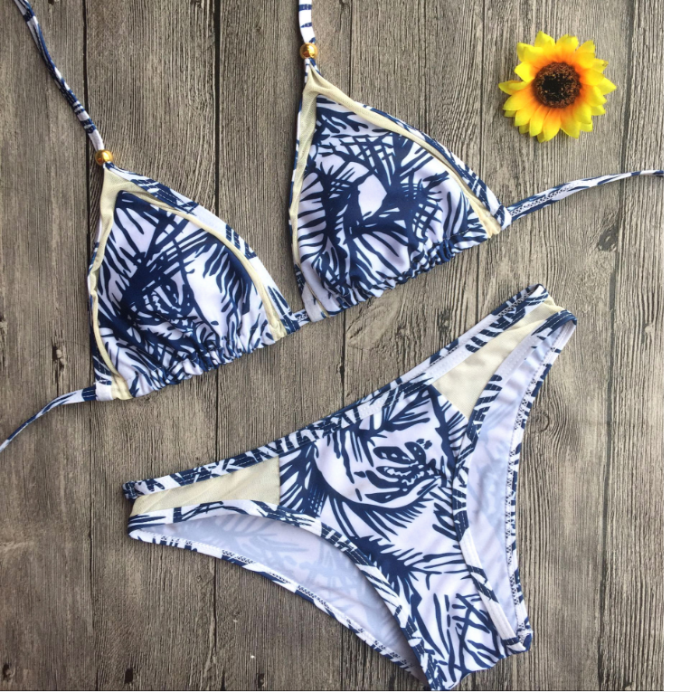 Fashion Women Halter Bikini Knot Blue Print Two Piece Bikini on Luulla