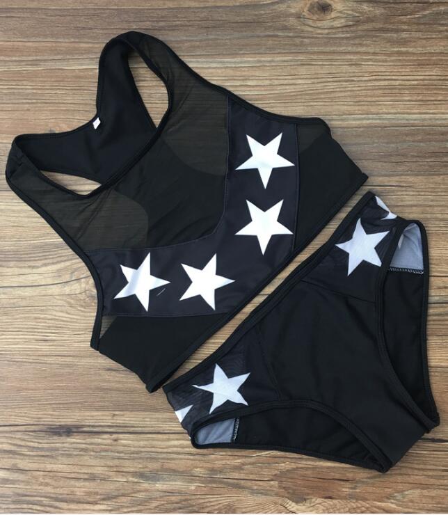 Fashion Black Vest Type White Star Print Two Piece Bikini Cute on Luulla